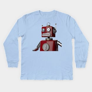 Red wide-eyed robot with grin Kids Long Sleeve T-Shirt